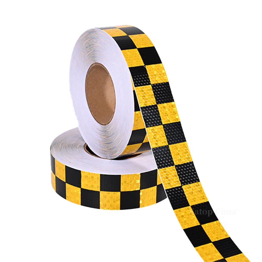 5cmx50m Checkered Reflective Sticker Yellow Black Traffic Safety Waterproof Warning Reflectors Adhesive Tape For Car Truck Trail