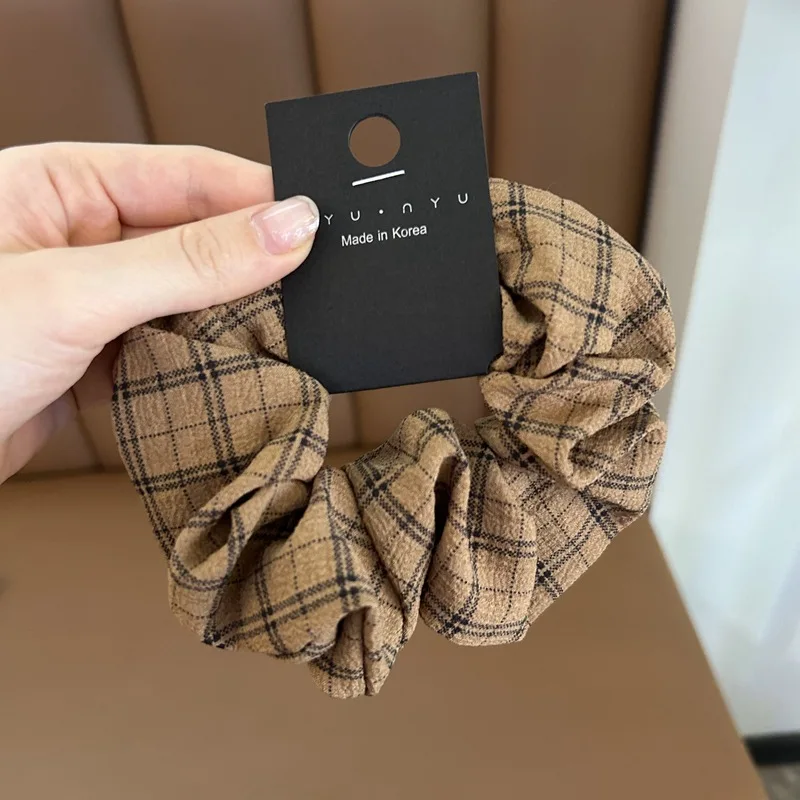 korea Fashion Plaid Scrunchie for women elastic hair bands  girls big hair tie ladies ponytail holders hair rope accessories