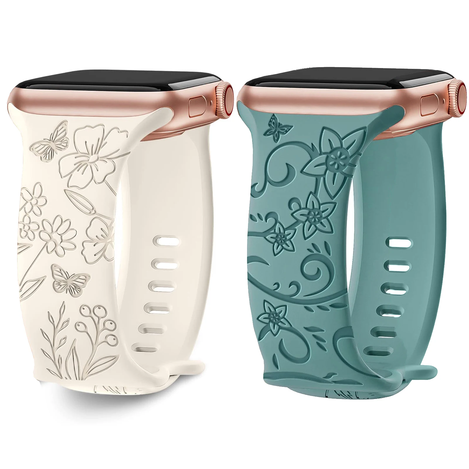 Correa con grabado Floral para Apple Watch, pulsera de silicona para iwatch series 9, 7, se, 6, 8, ultra 2, 40mm, 44mm, 41mm, 49mm, 45mm, 38mm, 42mm