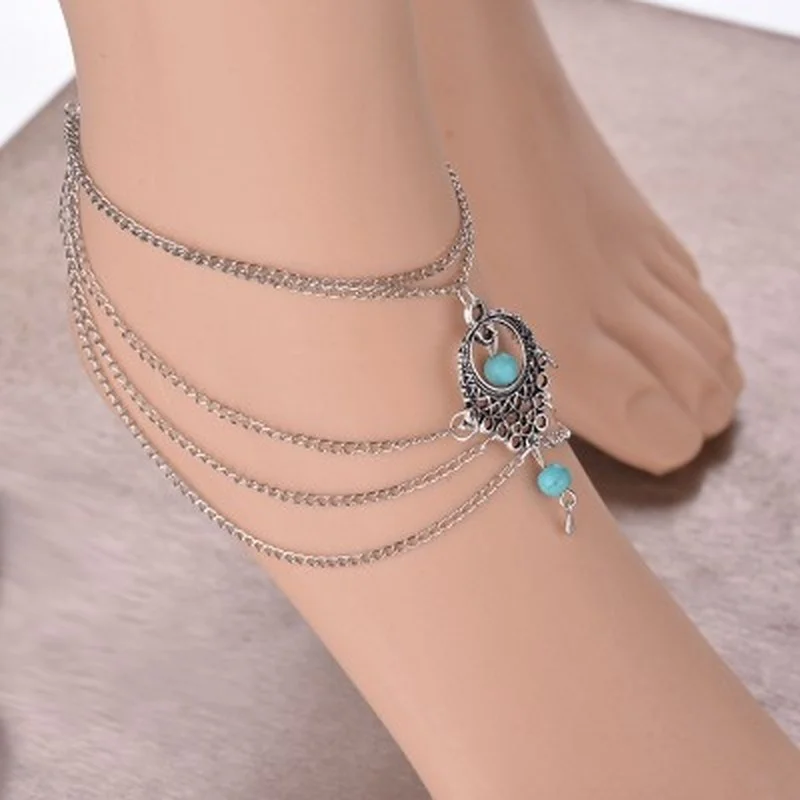 Vintage Silver Color Ankle Bracelet Foot Jewelry Barefoot Sandals Anklet for Women