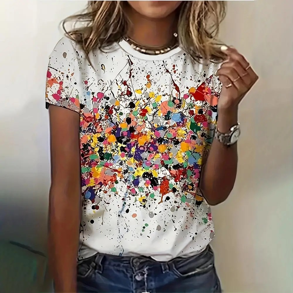 

Colourful Graffiti Women's T-shirt Summer O-neck Casual Short Sleeve Pullover Fashion Female Clothing Tees Streetwear Tops