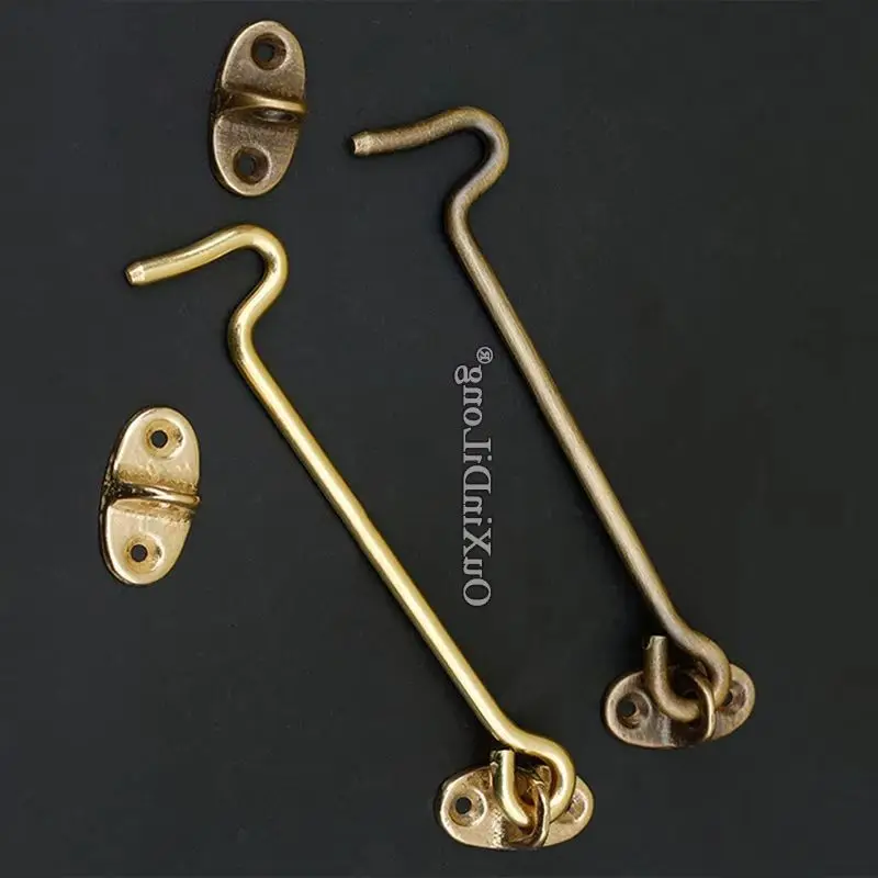 Retro 10PCS Solid Brass Antique Cabin Hooks And Eye Latch Lock Shed Gate Door Catch Silent Holder Bronze Hooks with Screws
