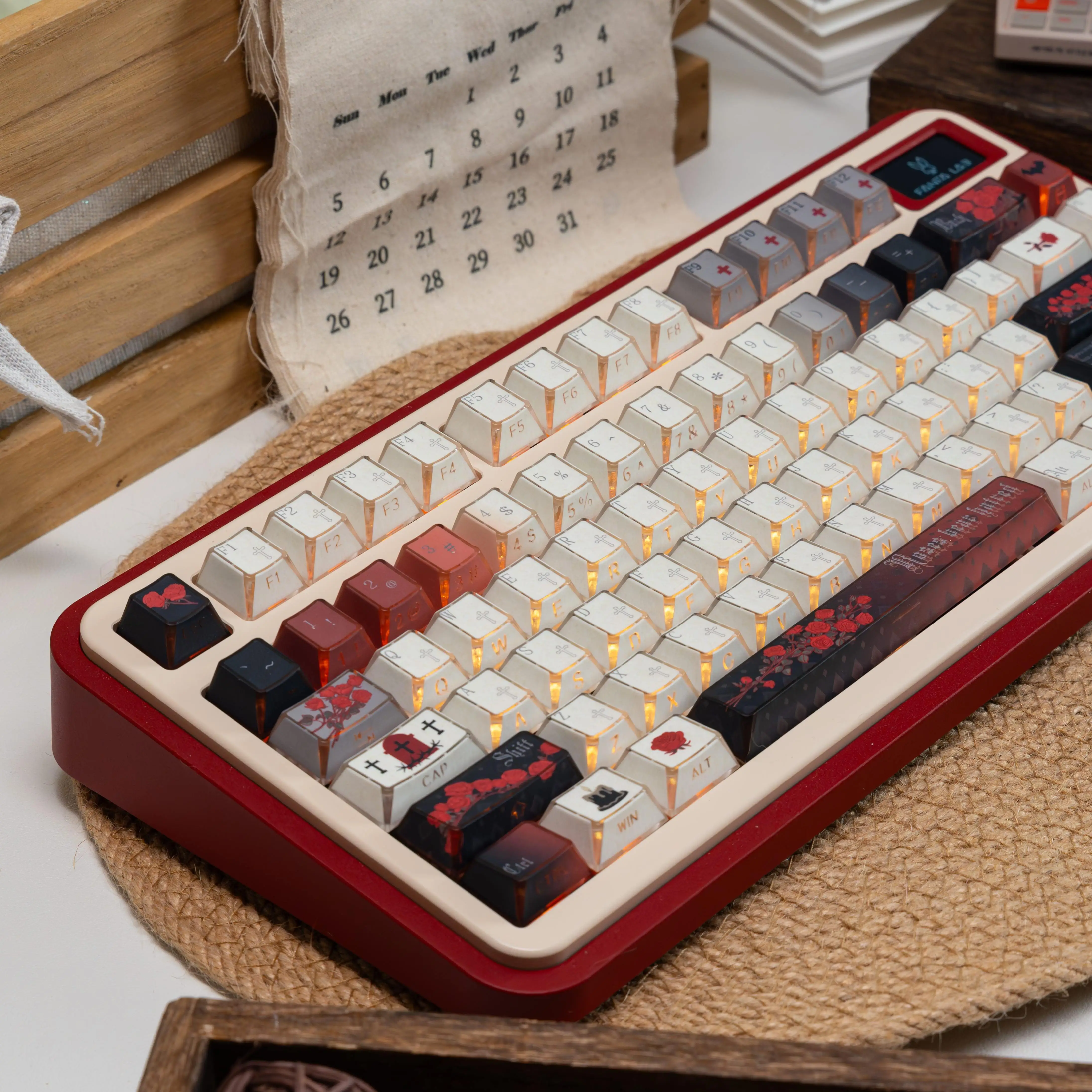 MAIMOOO Taboo Keycap Folding Shadow CHERRY Transparent PBT Thermal Sublimation Customized Mechanical Keyboard Red Rose Keycaps
