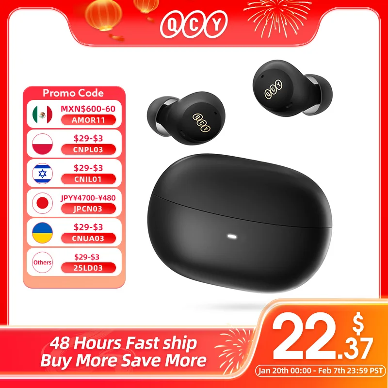 QCY HT07 ANC Wireless Earphones 40dB Noise Cancelling TWS Earbuds 6 Mic AI HD Call Bluetooth 5.2 HiFi Headphone 32H Playback