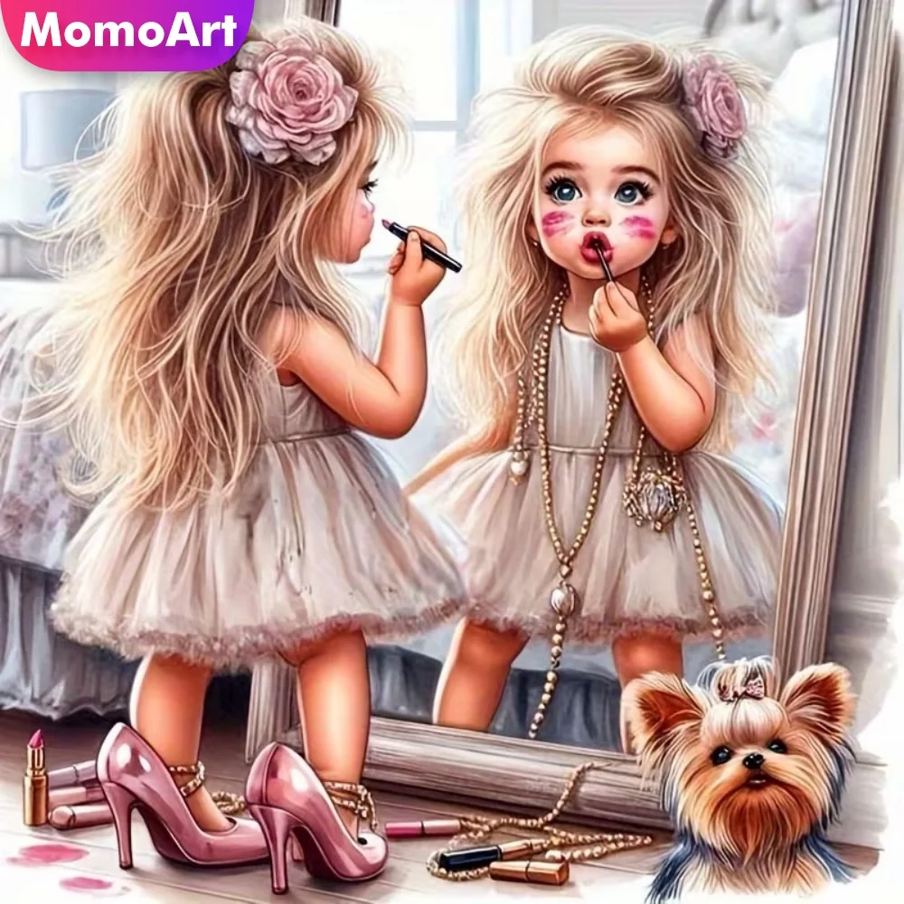 Momoart 5D DIY Diamant-Stickerei Mädchenporträt Gemälde Cartoon-Bild Strass Diamant-Mosaik Kinder-Set Wanddekoration