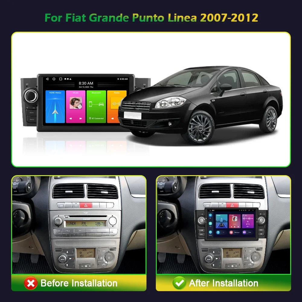 7inch Android OS For Fiat Grande Punto Linea 2007-2012 Car Radio Navigation Stereo Screen Multimedia Player Wireless Carplay