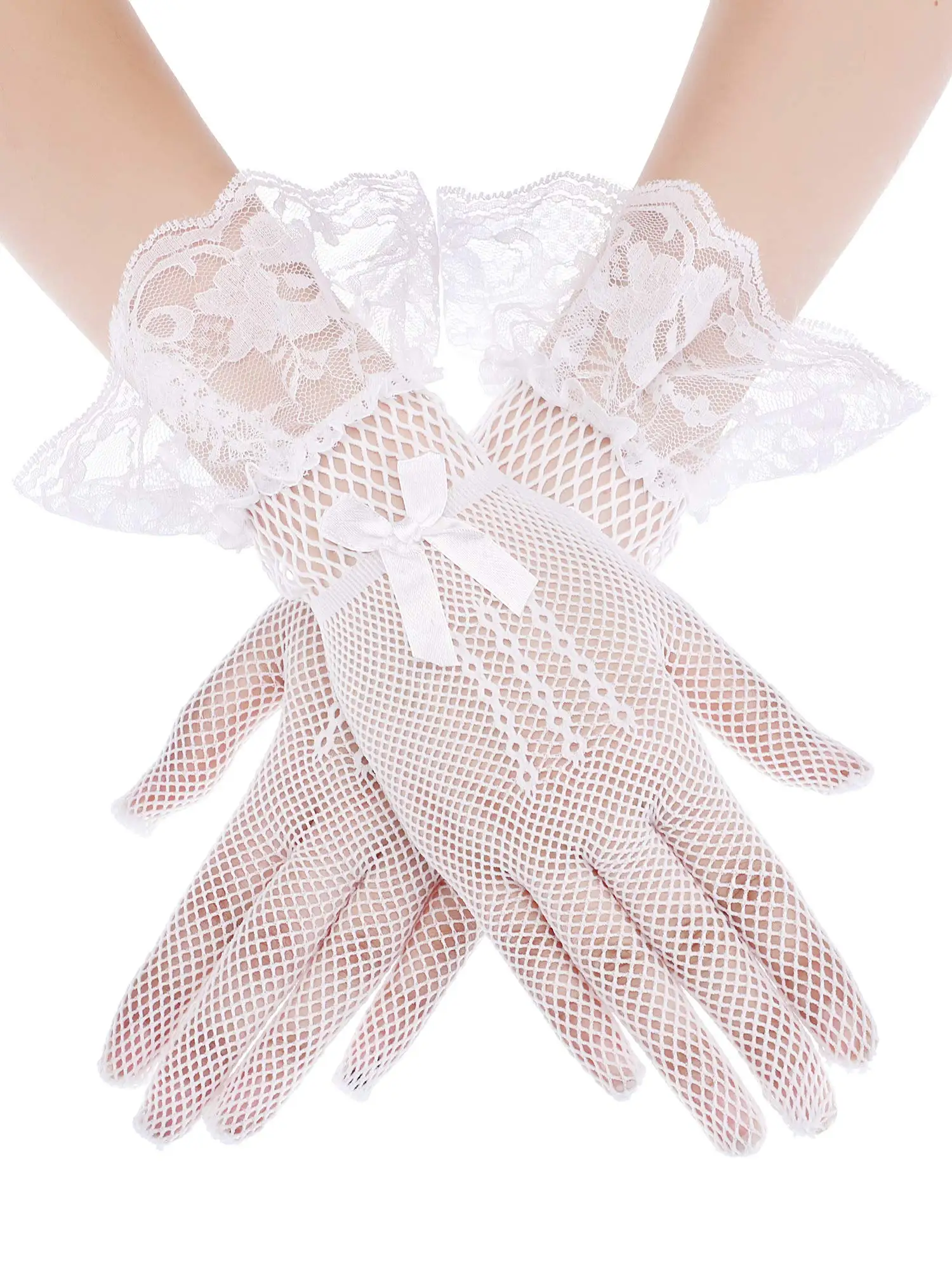 Women's Lace Gloves, Elegant Short Lace Gloves for Wedding Tea Cosplay Evening Party Costume Accessories