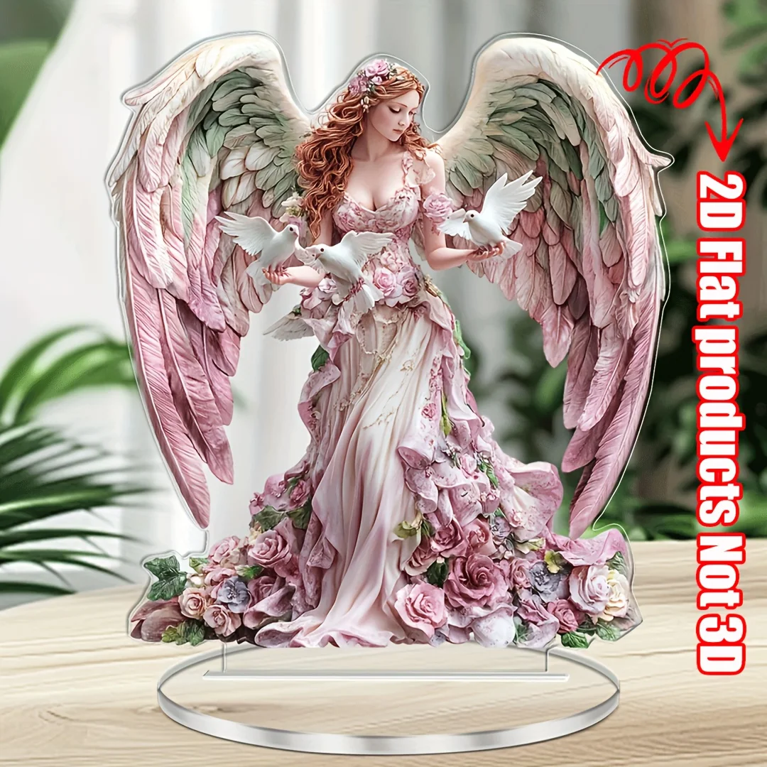 2D Flat, Acrylic Angel Statue with Doves | 6.3