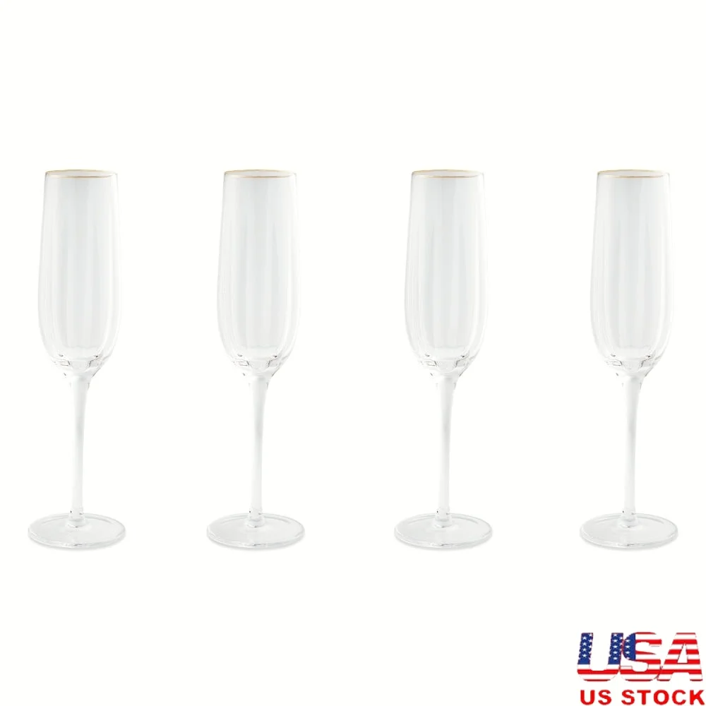 

4-Pack Scalloped Champagne Flutes Set Durable Elegant Glasses Ideal Celebrations Parties Home Bars Hand Wash Splash Resistant