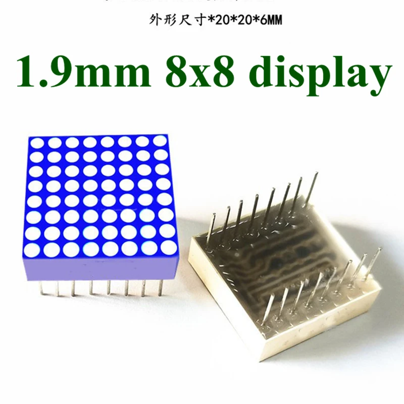 

10PCS 1.9mm Blue LED Dot Matrix Display 8x8 Common anode 16pin high quality digital tube