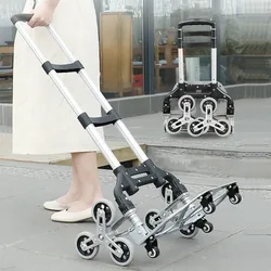 Folding Stair Cart Portable Aluminum Alloy Trolley For Upstairs Cargo With Wheels Lightweight Climbing Travel Folded Trolleys