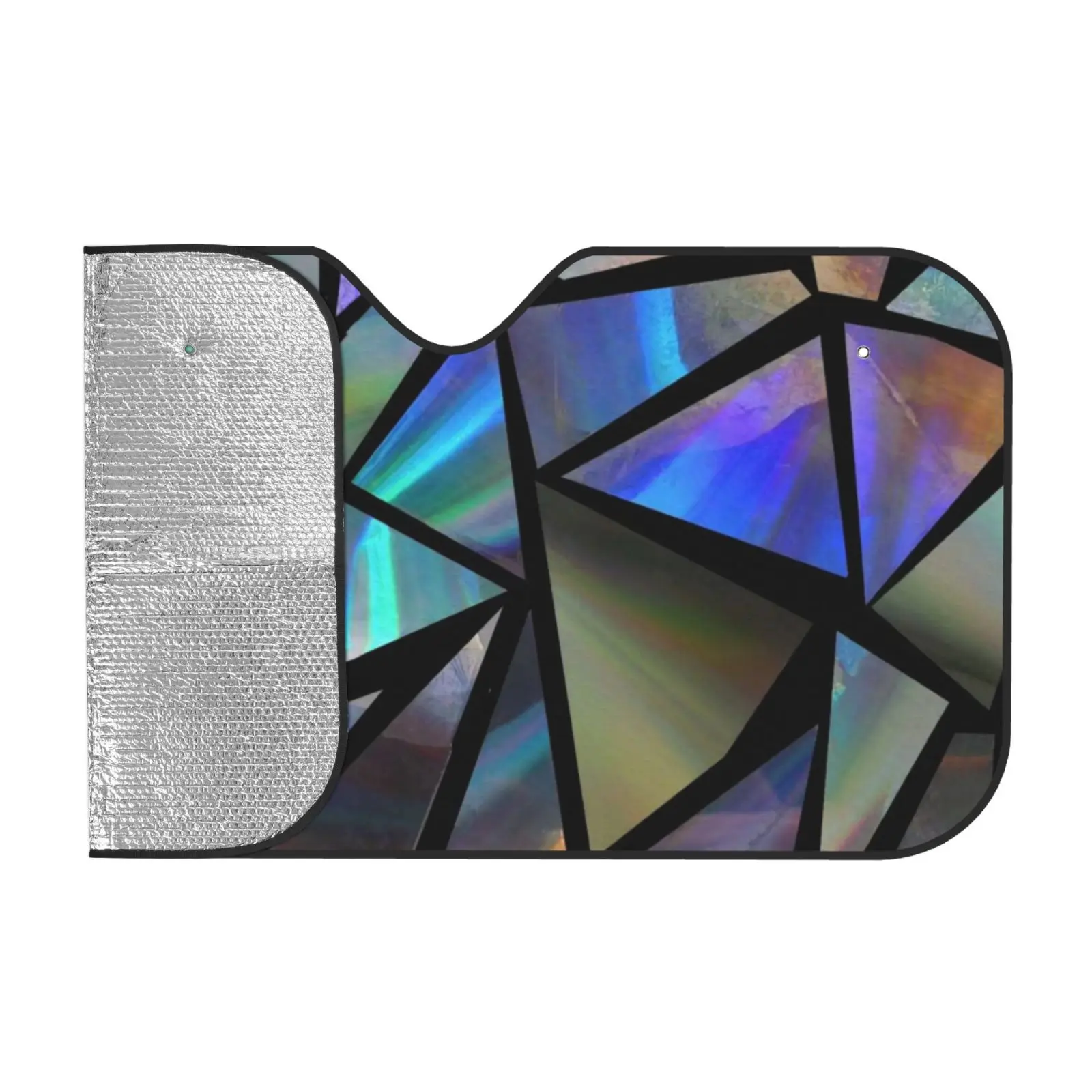 Rainbow Holographic Green Triangle Car Windshield Sunshade, Reflective Sunshade, Ultraviolet and Heat-resistant Sunshade Car