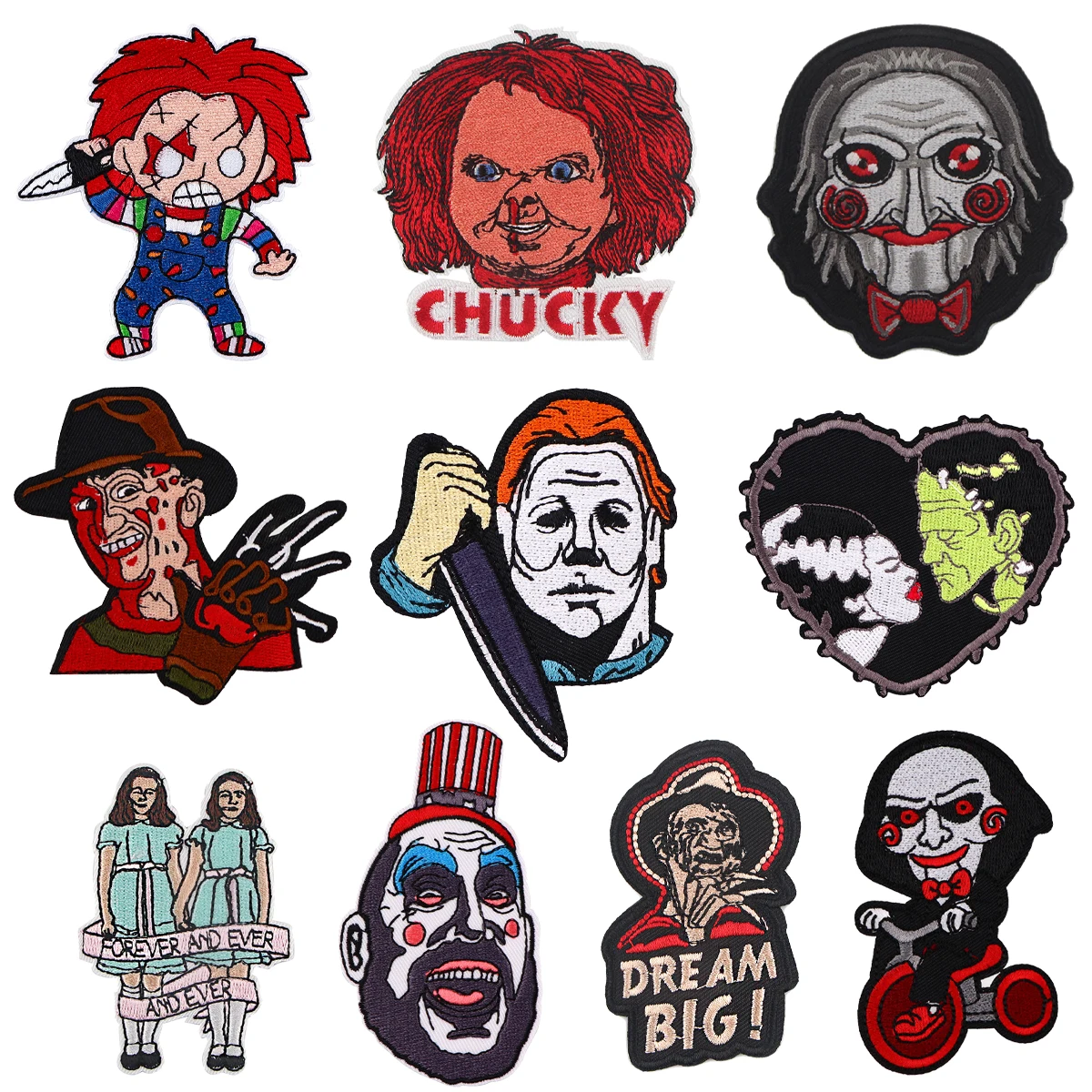 

Horror Movies Series Patch Embroidered Patches For Clothing Stripes DIY Iron on Patches For Clothes Jackets Sew Stickers