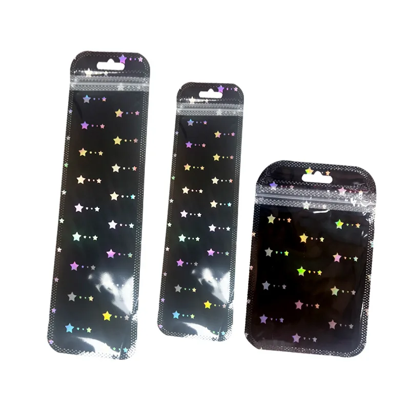 

Holographic Star/Heart Packaging Bags Clear Plastic Mylar Smell Proof Resealable Bags for Gift Pen Jewelry Candy Storage Pouches