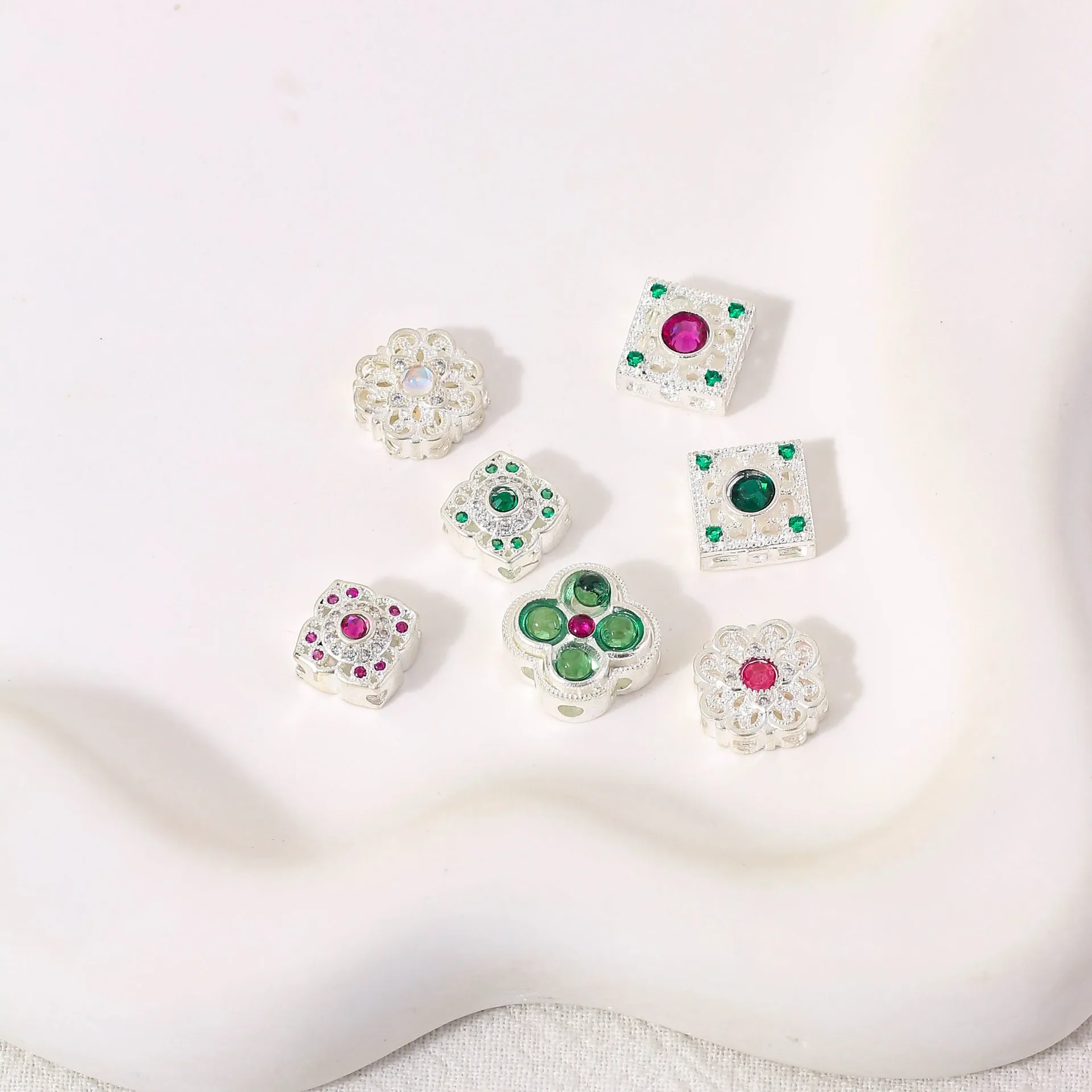 5 Pieces Copper Plated Silver Inlaid Crystal Spacer Beads DIY Pearl Bracelet Necklace Hand String Jewelry Accessories Wholesale