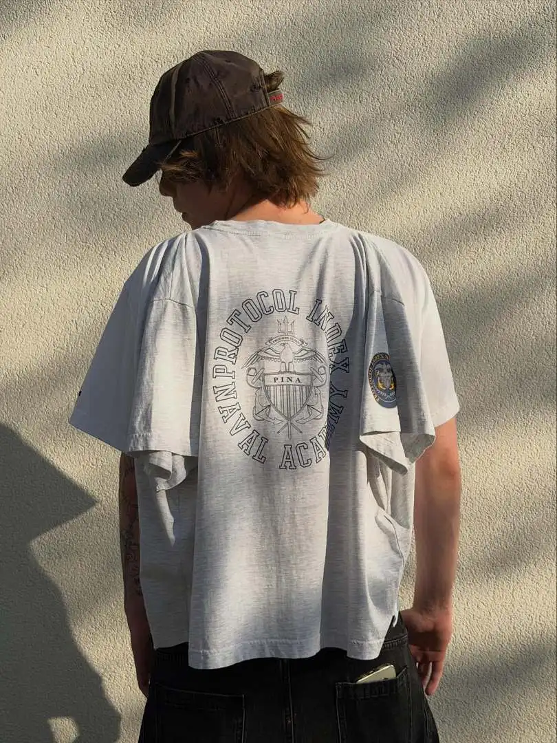 26ss Heavy-made Retro Four-sleeves Two-tone Spliced Crown Print Women Men T shirts tees Hiphop Men T shirt