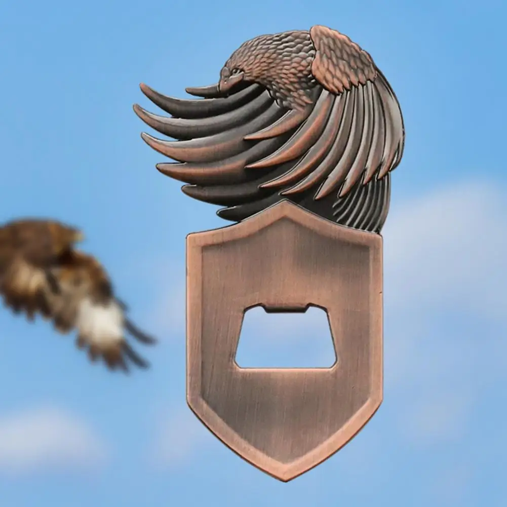 One-handed Bottle Opener Eagle Embossed Pattern Magnetic Beer Bottle Opener Easy Installation Wood Zinc Alloy Opener for Beer