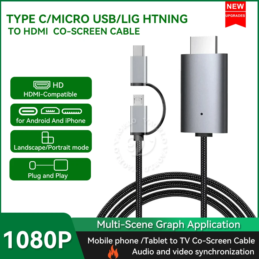 Cable LD39 HD Streaming Display TV Stick Dongle Micro USB tipo C a HDMI Cable Compatible pantalla de espejo para teléfono tableta a TV