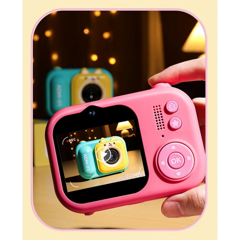 Câmera digital infantil com câmeras frontal e traseira para tirar fotos e vídeos, tripé, desenho animado, coelho, menina, menino, presente de aniversário, console de jogos