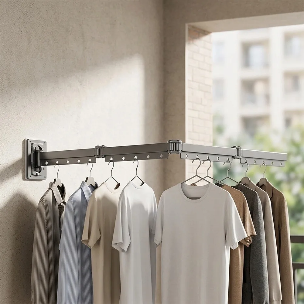 Aluminum 4-Fold Wall Mounted Shower Curtain Rod Adjustable for Small Bathrooms Fits 40 to 51 Inch Shower Areas