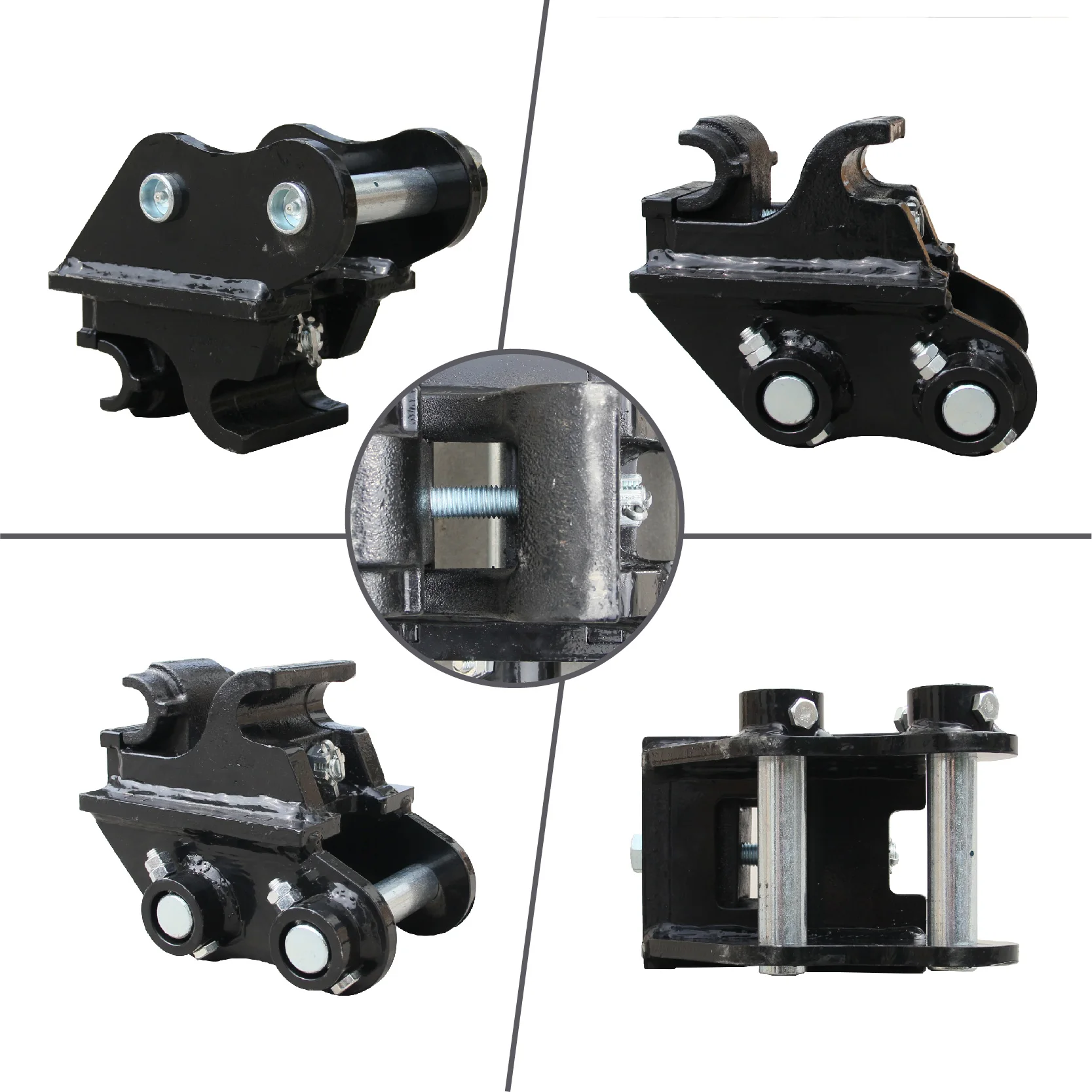 Acoplador rápido de metal para fixação de miniescavadeiras, com distância entre eixos central de 3,74 polegadas e diâmetro do furo de 0,98 polegadas