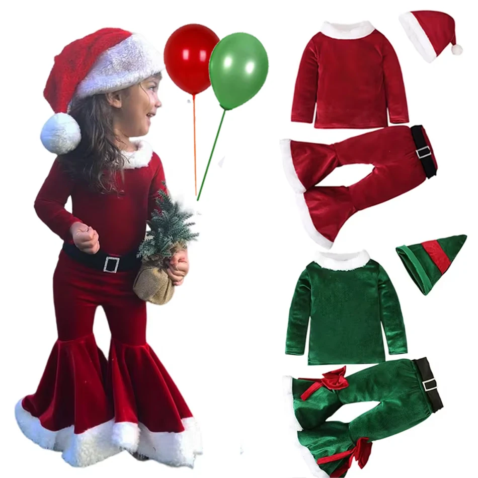 Green Elf Girls christmas Costume Festival Santa Clause for Girls New Year chilren clothing Fancy Dress Xmas Party Dress