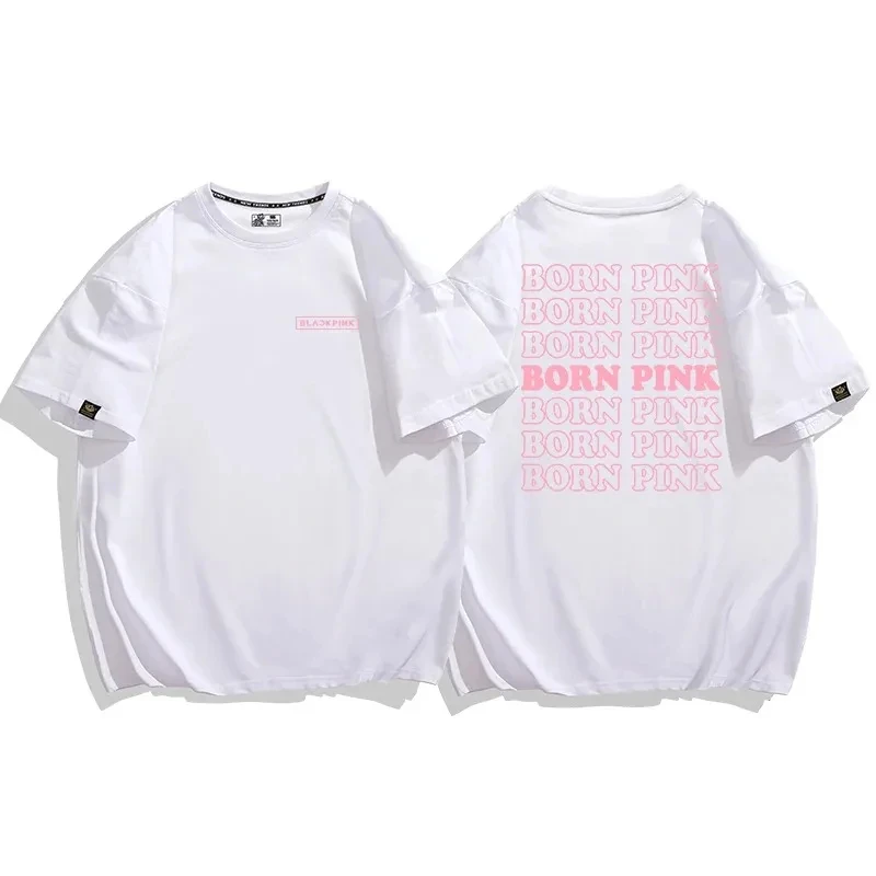 Cotton T Shirt Men Women T-shirt Black Print Pink Kpop T Shirt Short Sleeve Casual Oversized Girl Tee Fashion Big Size Clothing