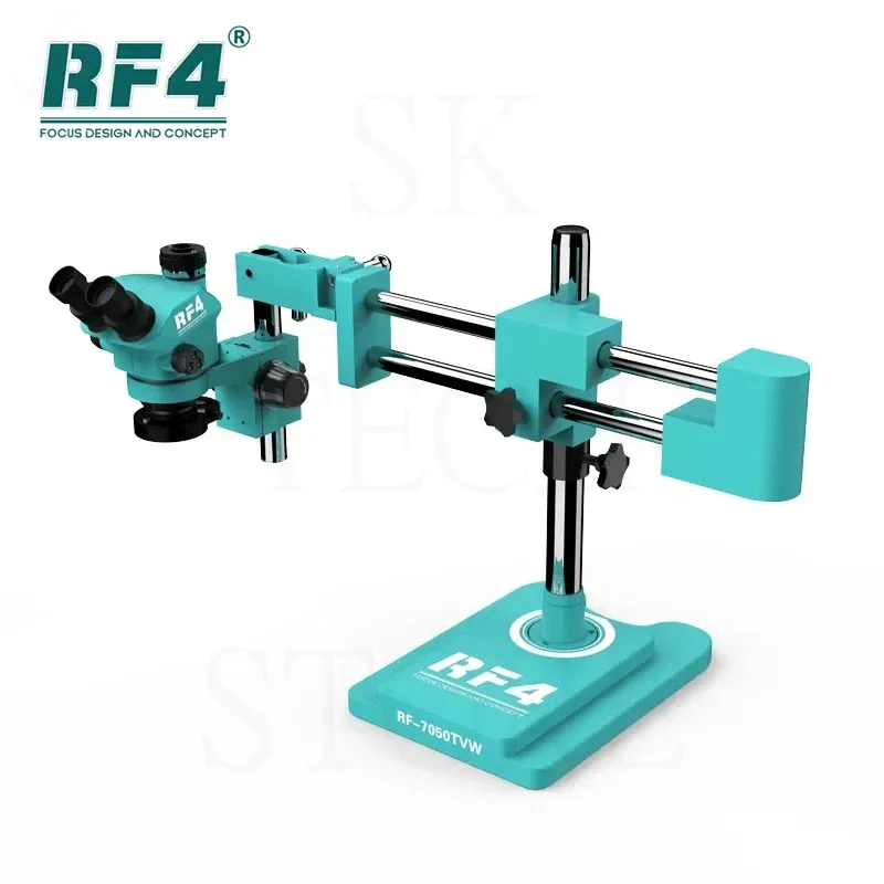 

RF4 Latest Version Stereo Trinocular RF7050TVW 7-50X Microscope Double-arm Boom Stand for 15.6 Inch Monitor Electronic Repair