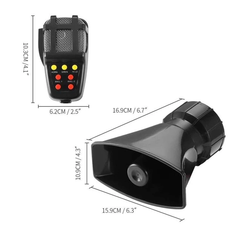 2X Universal Motorcycle Car Alarm Sound 7 Tone Horn 12V 100W Police Siren Horn Loudspeaker (Black)