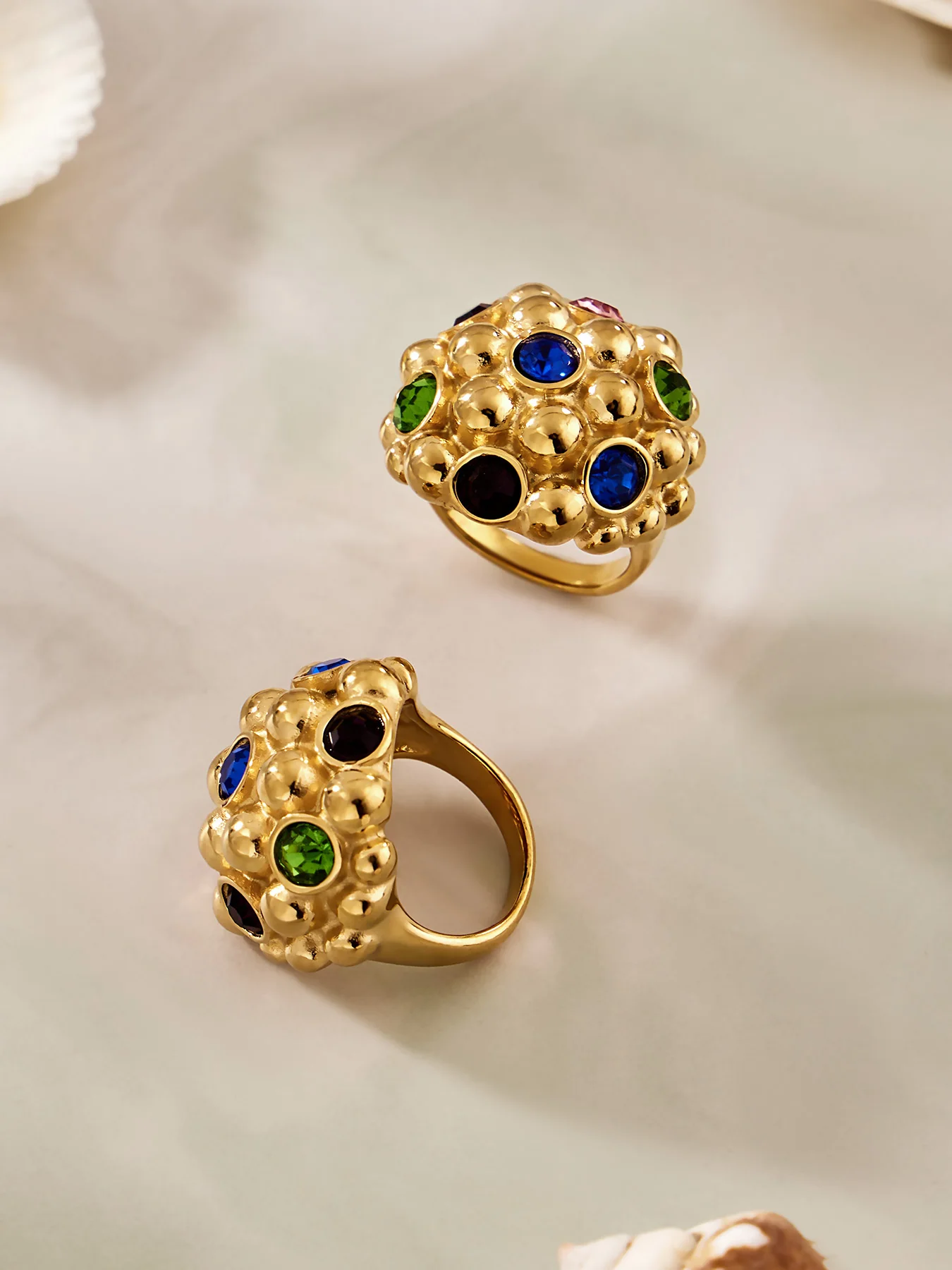 Fashion Rings For Women Colorful Glass Stone Imitation Pearl Stainless Steel Waterproof Women's Rings Wedding Engagement Jewelry