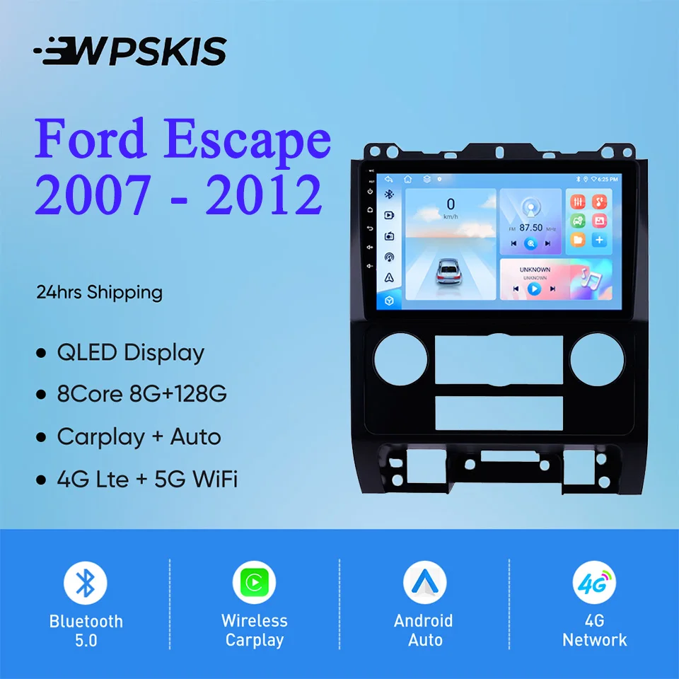 For Ford Escape 2007 2008 2009 2010 2011 2012 Car GPS Navigation Monitor Radio FM AM Audio Video A/V DVD Cassette 4G Lte WiFi BT