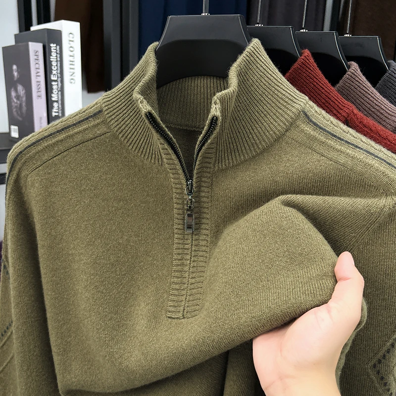 Goat Cashmere Men Knit Clothes 2025 Autumn Winter Fashion Zipper Sweater Male Sheep Wool Knitwear Pullover Warm Jumpers
