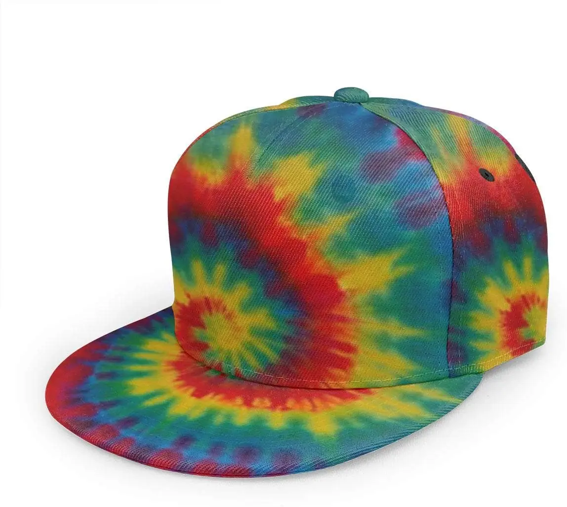 Baseball Cap Men Women - Rainbow Tie Dye Adjustable 3D Printed Snapback Flat Bill Hip Hop Hat