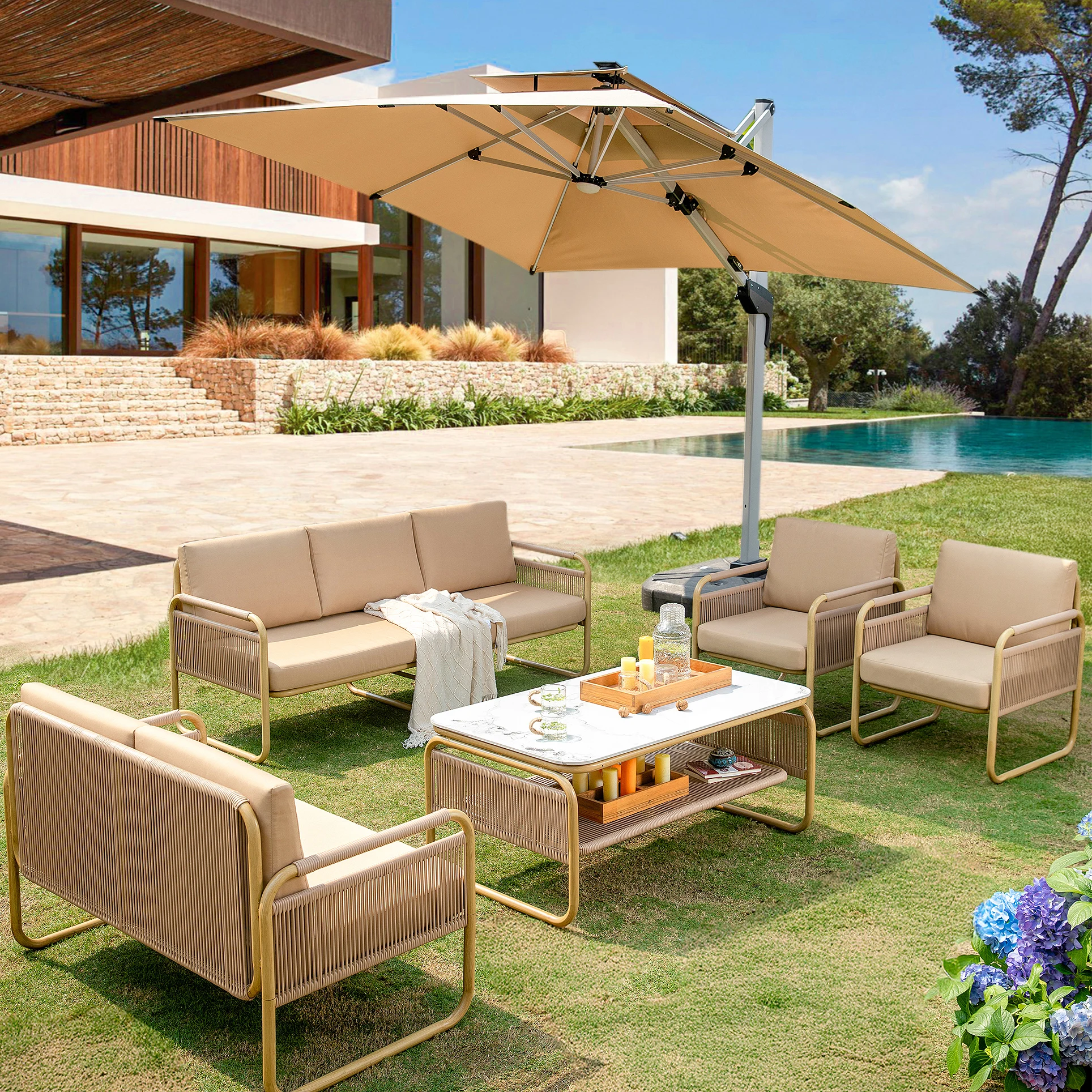 Nordic PE Rattan Woven Sofa Set Garden Sofa Set  Garden Furniture
