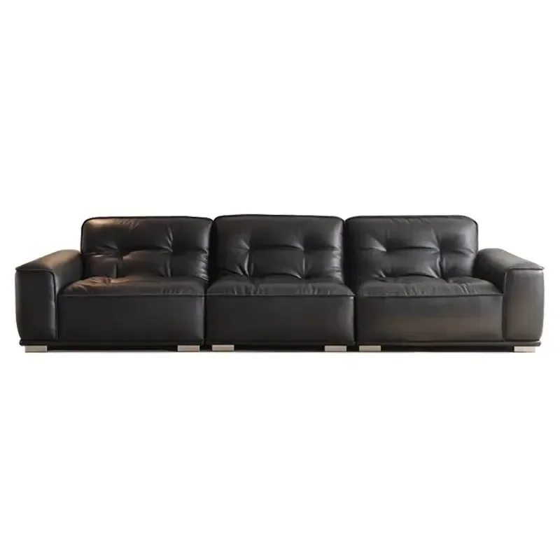 

Minimalist, leather sofa straight row three people, first layer cowhide size apartment living room furniture