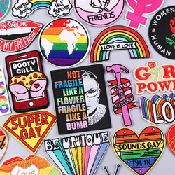 Feminism Patch Gay Pride Badges Iron On Patches For Clothing Stickers Love is Love Rainbow Embroidery Patches On Clothes Stripes