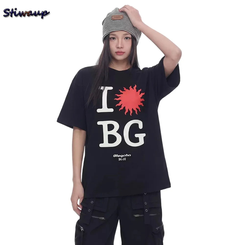 

Letter Printed T Shirts Couple Cotton T Shirt 100% Loose Letter Print Short Sleeves Oversized Tshirts Woman Tops Streetwear Man