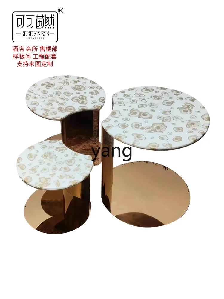 Yjq Modern Nested Tables Side Table Living Room Marble Stainless Steel Coffee Table  Simple Sofa Side Table