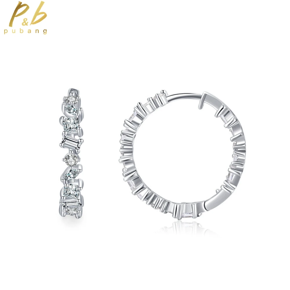 

PuBang Fine Jewelry Real 925 Sterling Silver Full Sparkling High Carbon Diamond Hoop Earrings for Women Party Gift Drop Shipping