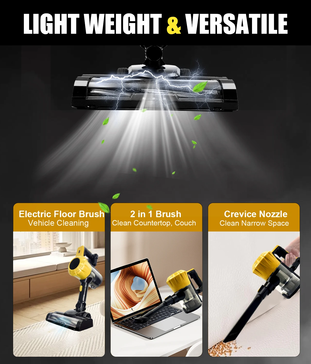 2 Battery Cordless Vacuum Cleaner for DeWALT 20v/18v Battery XR 3  in 1 Lightweight Stick Vacuum with 2 Mode Powerful Suction