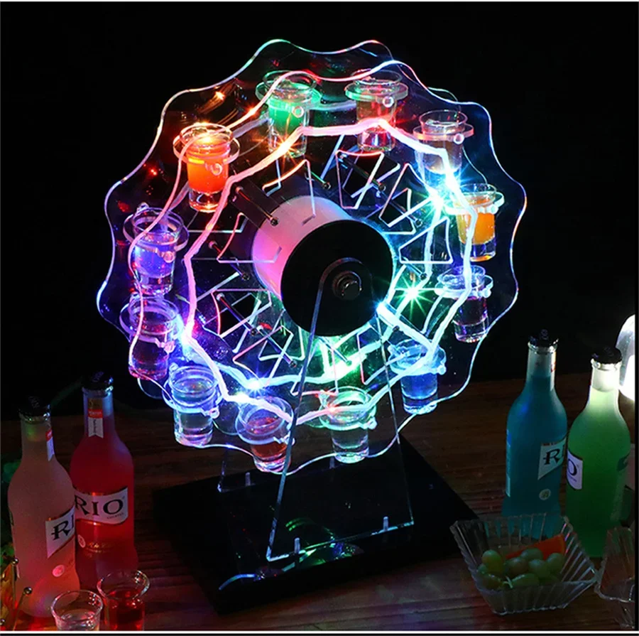 12 Holes Ferris wheel VIP Cocktail Cup Stand Rechargeable VIP Service Shot Glass Glorifier Display Rack Wine Glass Holder