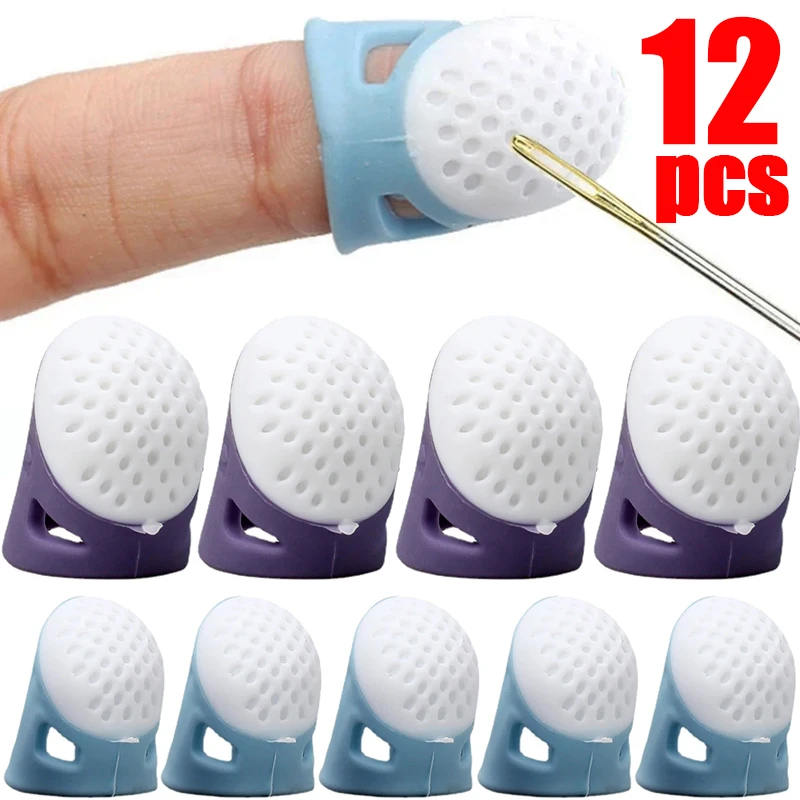 12/1PCS Thimbles Anti-slip Finger Cover Silicone Sewing Finger Tips Hollowed Protector Sleeve DIY Hand Cross-stitch Sewing Tools