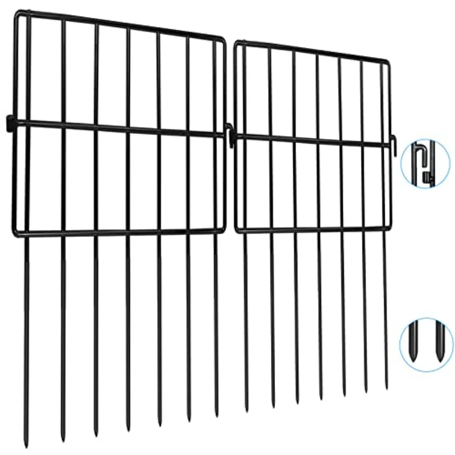 

22 Pack Animal Barrier Fences 1.5" Gap No Digging Garden Fence Panels Metals Black Deterrent Fence for Dogs Rabbits Deco