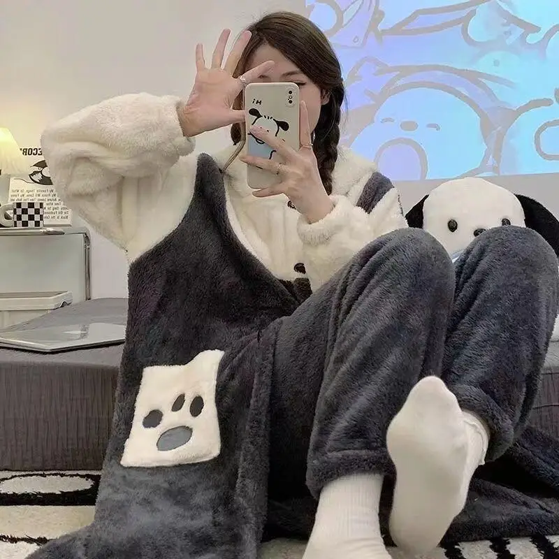 

Kawaii Sanrio Hello Kitty Nightgown Anime Kuromi Cartoon Cinnamoroll Pajamas Autumn Winter Melody Cute Pochacco Girls Home Wear