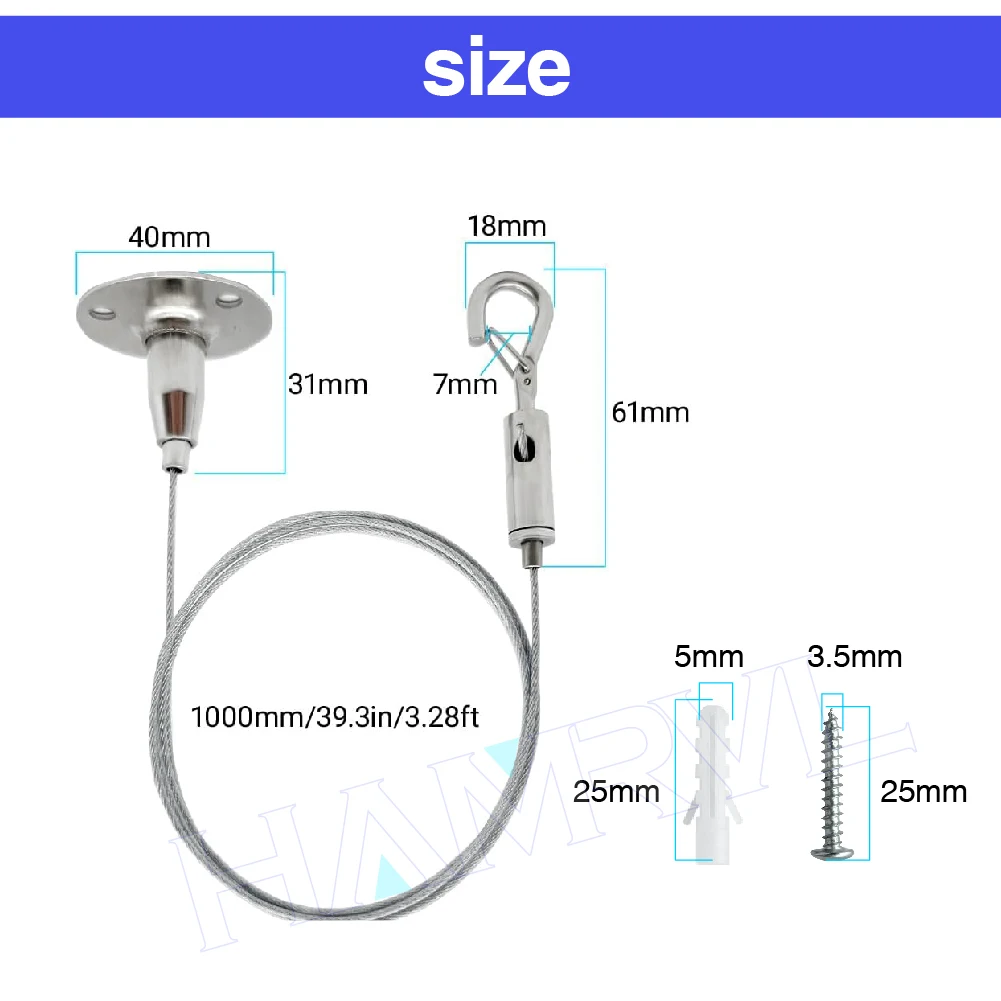 Hanging Wire Kit 10KG Load, 1M 8Pack Adjustable Suspension Cable with Hooks for Pictures, Mirrors,Billboard,Lights,Ceiling Wall