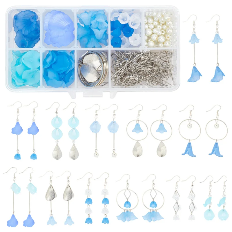 1Box DIY 10 Pairs Frosted Acrylic Calla Lily Flower Dangle Earring Making Kit Petal Charms Findings for Beginners Jewelry Making