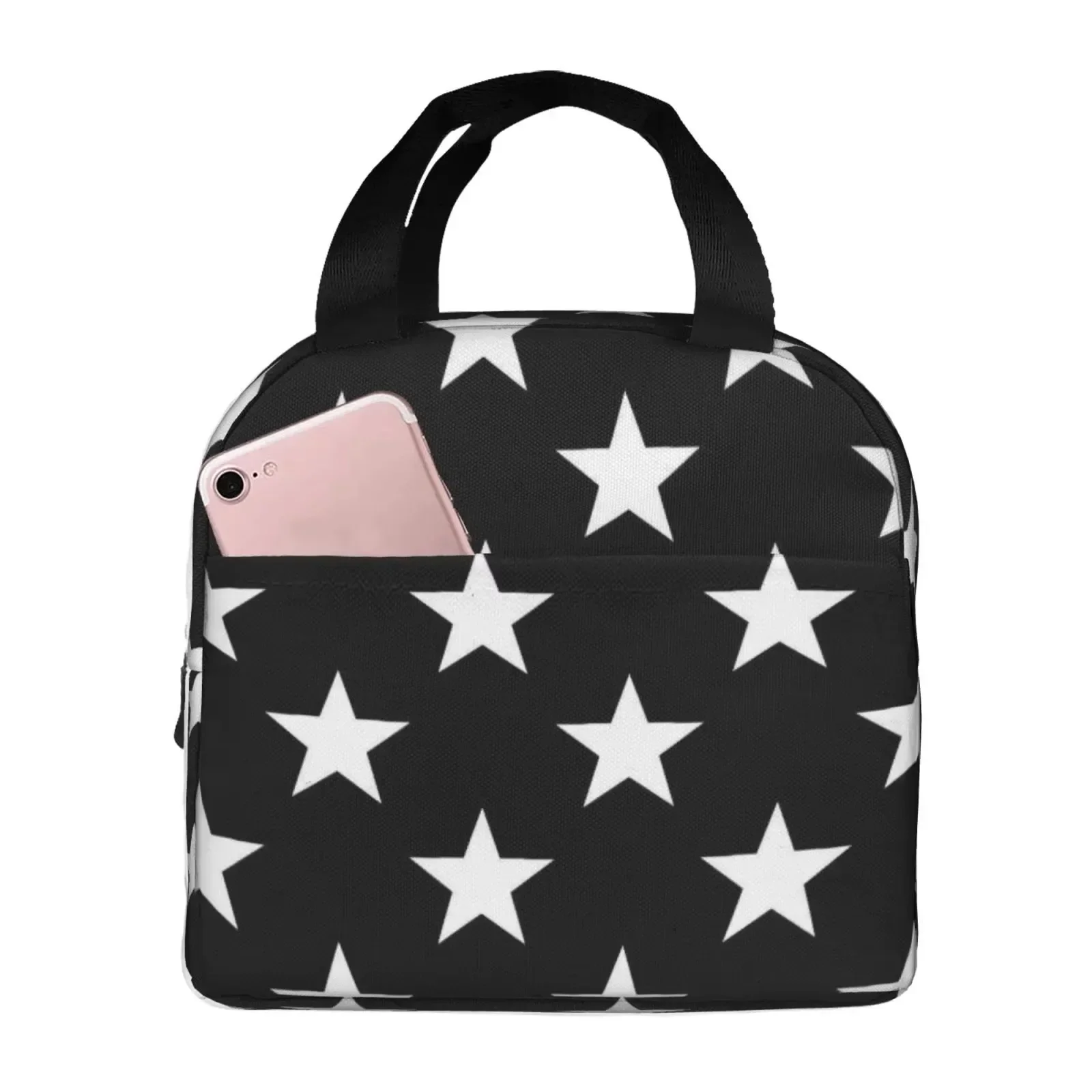 White Pentagram Print Insulated Lunch Bag Waterproof Cooler Thermal Lunch Tote for School Work Picnic