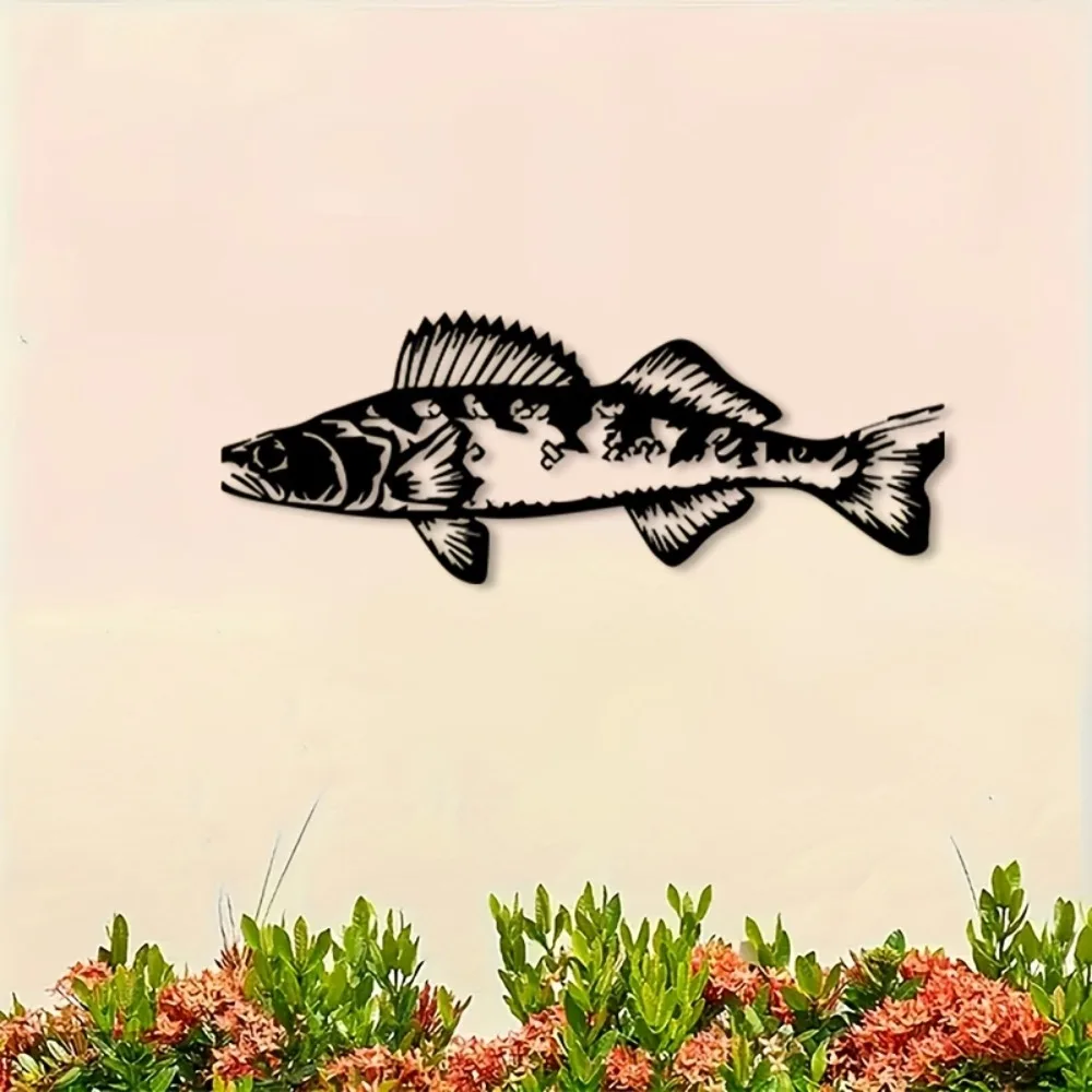 CIFBUY Metal Wall Art Realistic Walleye Fish Sculpture with Fins Scales for Aquarium Cave Decor Angler Gift