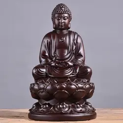 6inch Wooden Shakyamuni Statue Safflower Solid Wood Black Sandalwood Wooden Buddha Statue Home Feng Shui Decoration