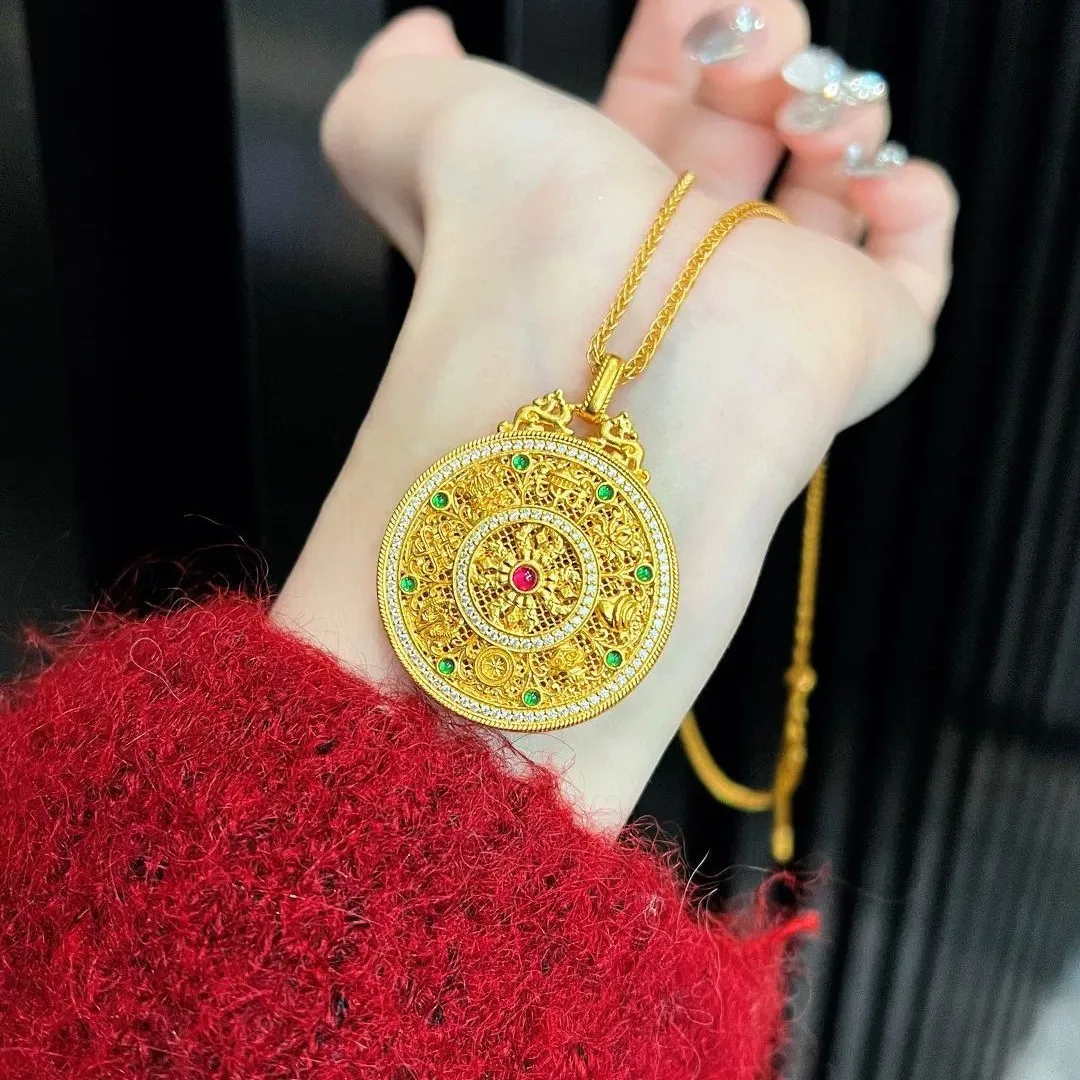 

Luxury Zen AU999 24K Gold Eight Auspicious Pendant! Unisex, Flattering for Tang Suit/Commute